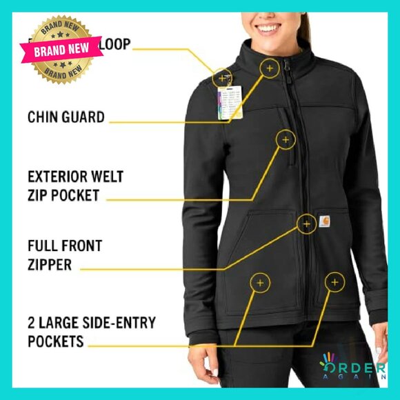 Modern Fit Fleece Jacket Rugged Flex Stretch Water Repellent Workwear - Picture 7 of 8